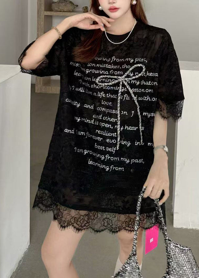 Fine White Oversized Patchwork Bow Lace Day Dress Summer