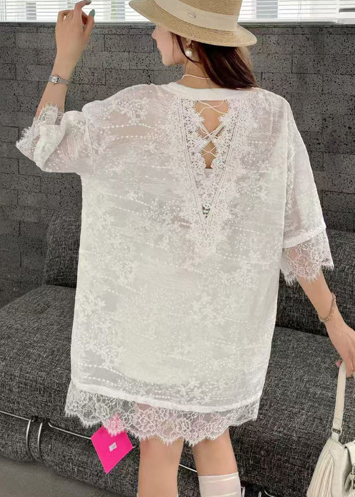 Fine White Oversized Patchwork Bow Lace Day Dress Summer