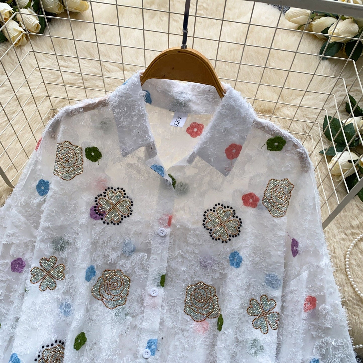 Fine White Oversized Print Chiffon UPF 50+ Top Summer