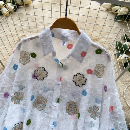 Fine White Oversized Print Chiffon UPF 50+ Top Summer