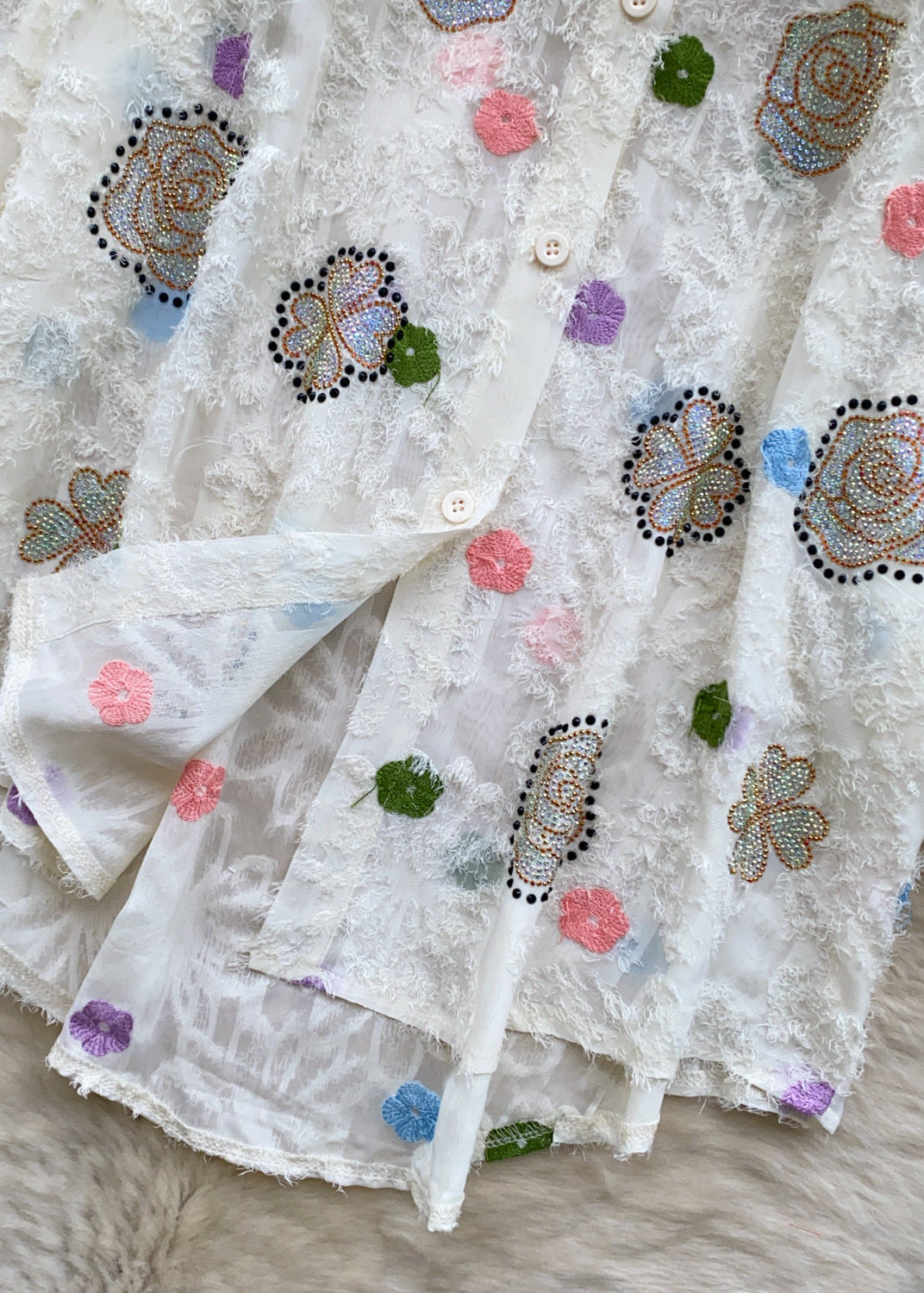 Fine White Oversized Print Chiffon UPF 50+ Top Summer
