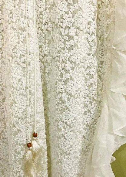 Fine White Patchwork Chiffon kimono Robe Lace Dress - SooLinen