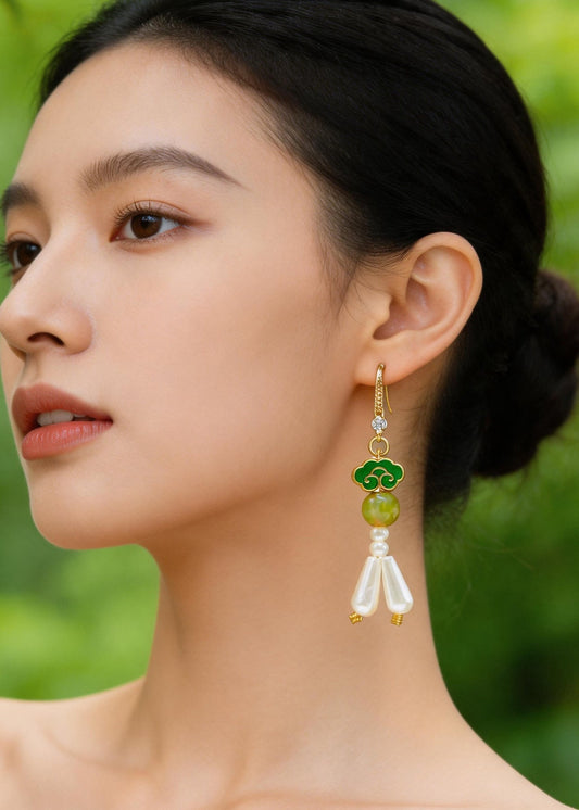 Fine White Pearl Ethnic Style Drop Earrings