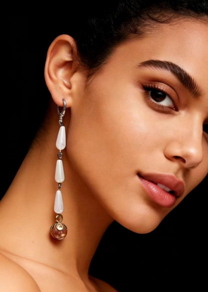 Fine White Pearl Tassels Long Drop Earrings