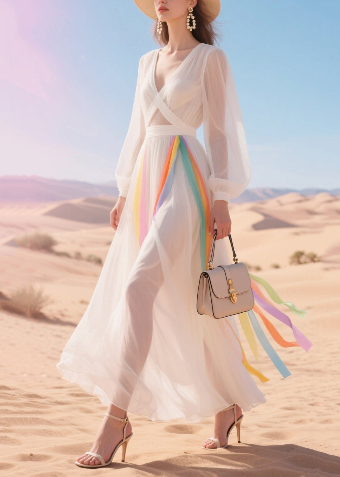 Fine White Sheer Multicolour Ribbon Tulle Party Dress Summer