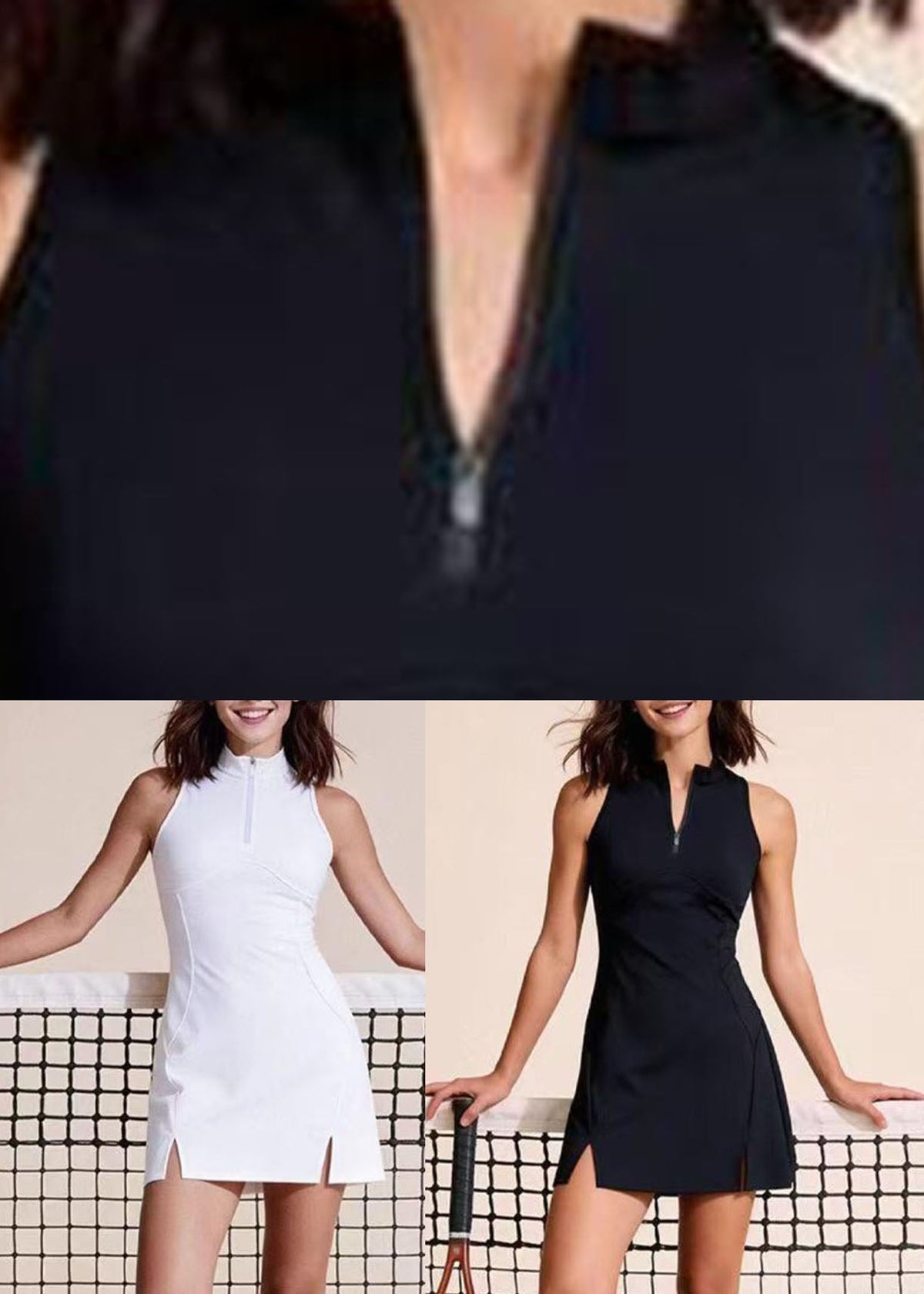 Fine White Stand Collar Side Open Tennis Dresses Summer