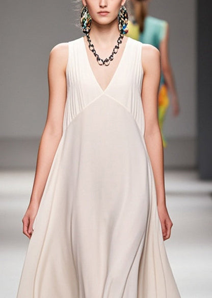 Fine White V Neck Patchwork Draping Chiffon Dresses Sleeveless