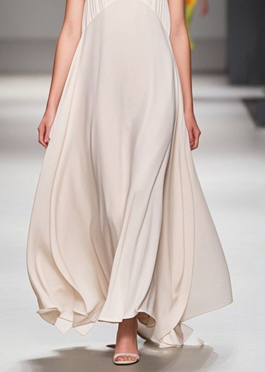 Fine White V Neck Patchwork Draping Chiffon Dresses Sleeveless