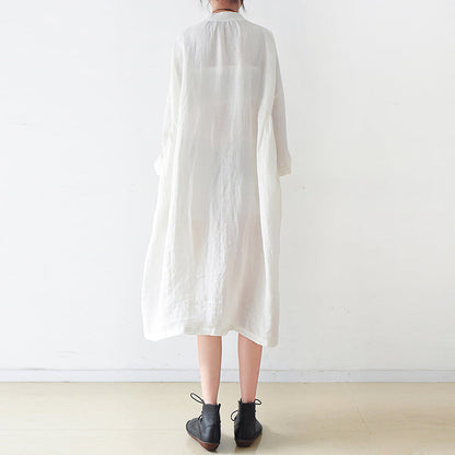 Fine White linen shirt dresses plus size women dress 2025 autumn