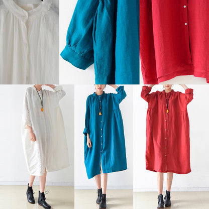 Fine White linen shirt dresses plus size women dress 2025 autumn