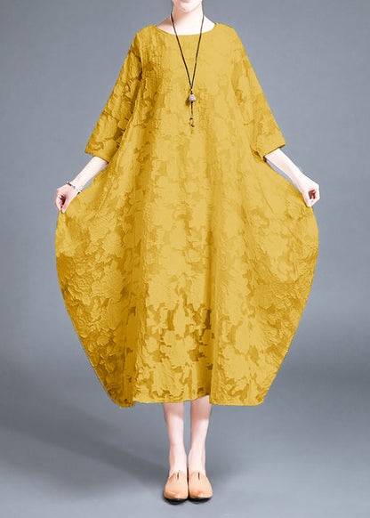Fine Yellow O-Neck Lace Robe Dresses Bracelet Sleeve