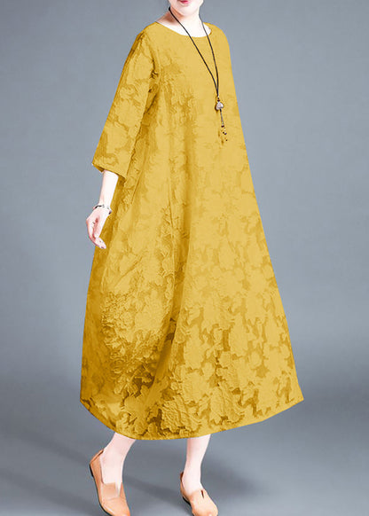 Fine Yellow O-Neck Lace Robe Dresses Bracelet Sleeve