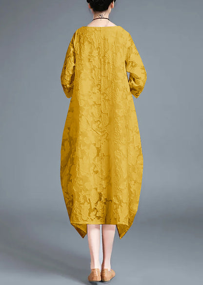 Fine Yellow O-Neck Lace Robe Dresses Bracelet Sleeve