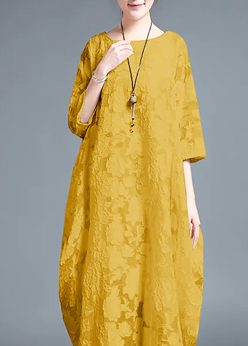 Fine Yellow O-Neck Lace Robe Dresses Bracelet Sleeve