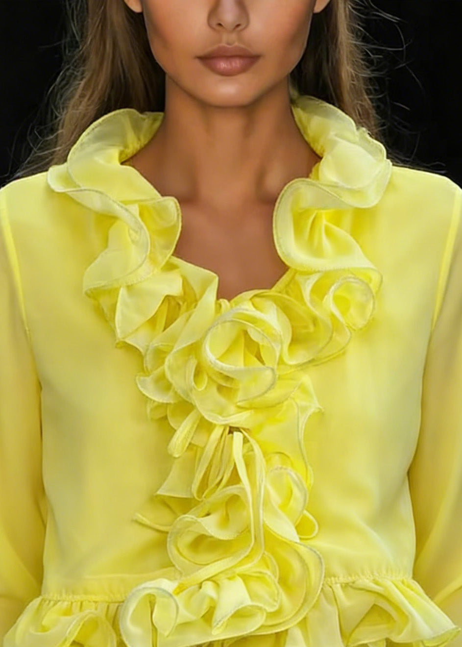 Fine Yellow Ruffled Patchwork Chiffon Top Spring