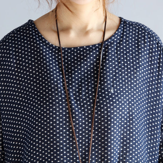 Fine black Midi-length cotton linen dress Loose fitting linen cotton dress vintage long sleeve large hem O neck tunic natural cotton linen dress