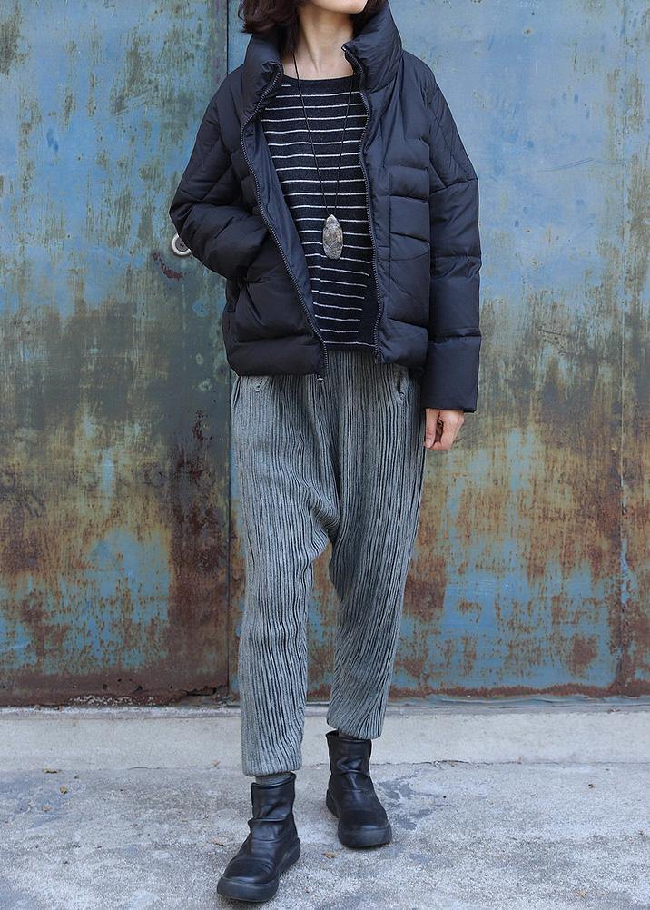 Fine black short outwear plus size clothing down jacket stand collar winter outwear - SooLinen