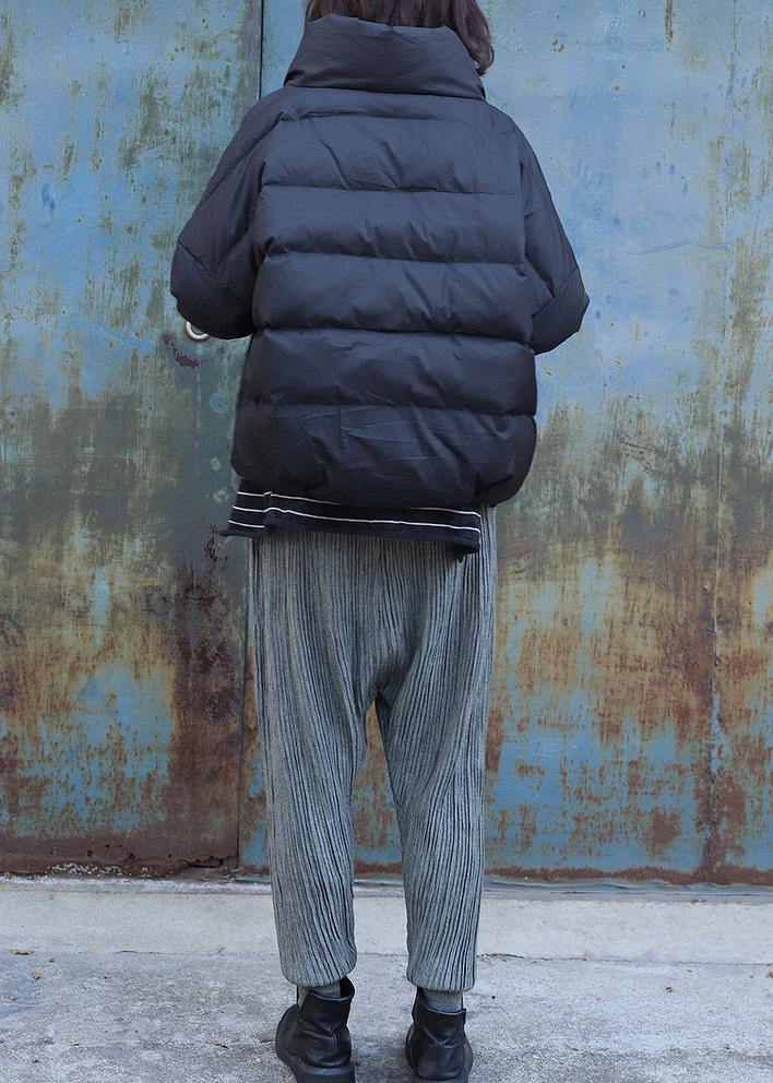 Fine black short outwear plus size clothing down jacket stand collar winter outwear - SooLinen