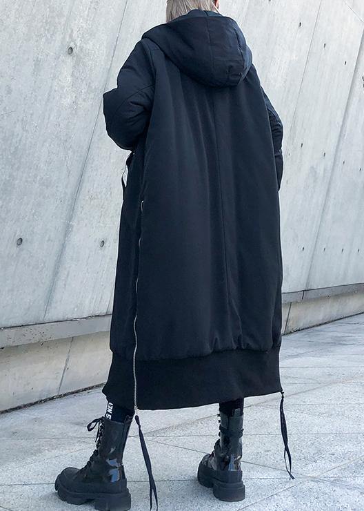 Fine black winter parkas oversize hooded zippered winter coats - SooLinen