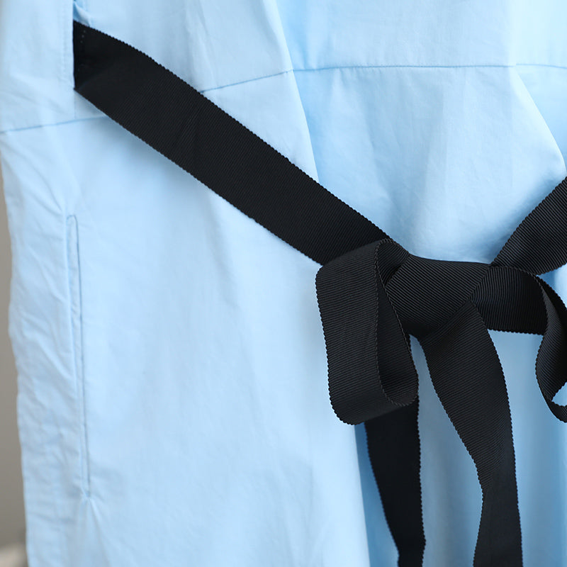 Fine blue linen dress plus size clothing linen clothing dress boutique side open tie waist linen cotton dress