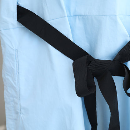 Fine blue linen dress plus size clothing linen clothing dress boutique side open tie waist linen cotton dress