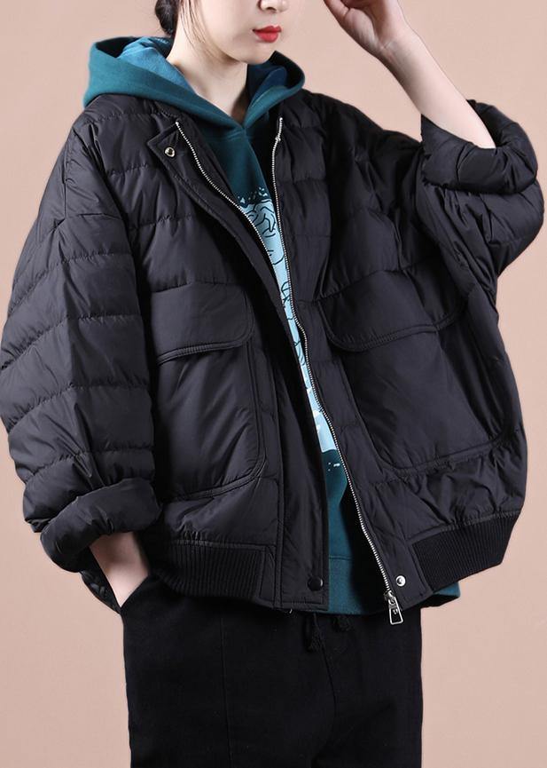 Fine casual womens parka coats black Large pockets down coat winter - SooLinen