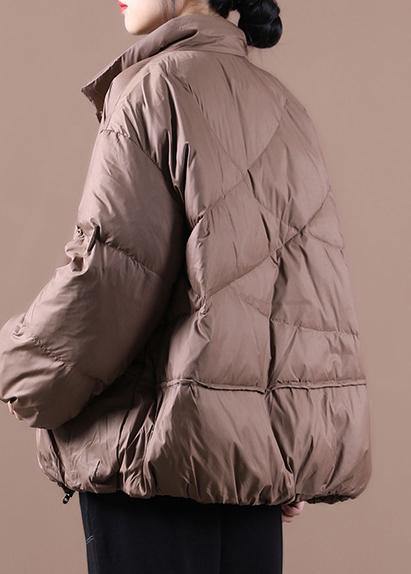 Fine chocolate goose Down coat plus size down jacket stand collar Chinese Button women overcoat - SooLinen