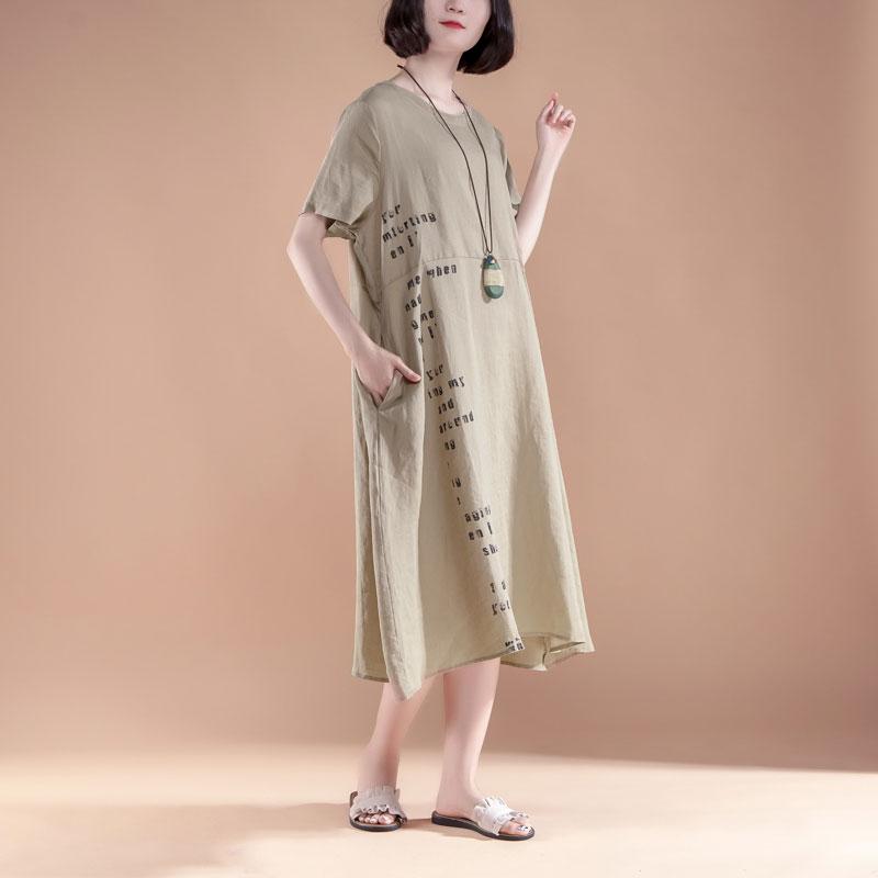 Fine cotton maxi dress plus size Short Sleeve Pockets Summer Casual Dress