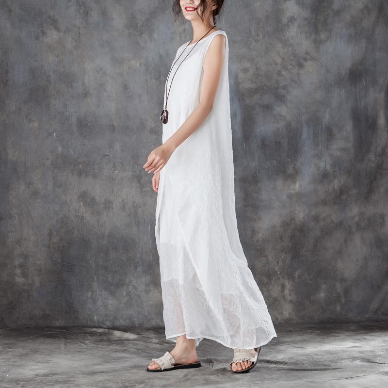 Fine cotton summer dress stylish Round Neck Sleeveless Summer White Long Dress