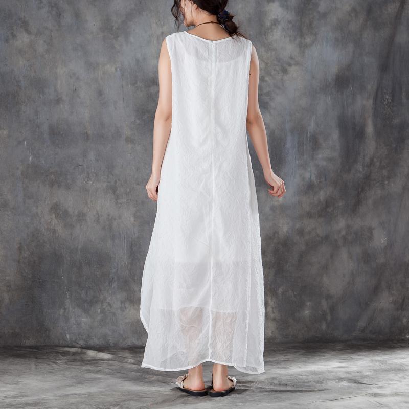 Fine cotton summer dress stylish Round Neck Sleeveless Summer White Long Dress