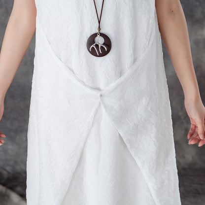 Fine cotton summer dress stylish Round Neck Sleeveless Summer White Long Dress
