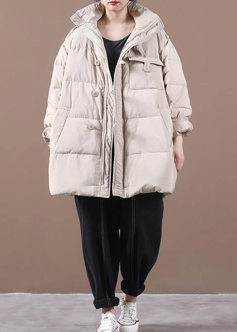 Fine khaki plus size clothing parka hooded zippered Elegant winter outwear - SooLinen