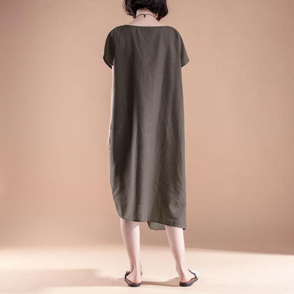 Fine linen cotton dress plus size clothing Short Sleeve High-low Hem Summer Casual Dress