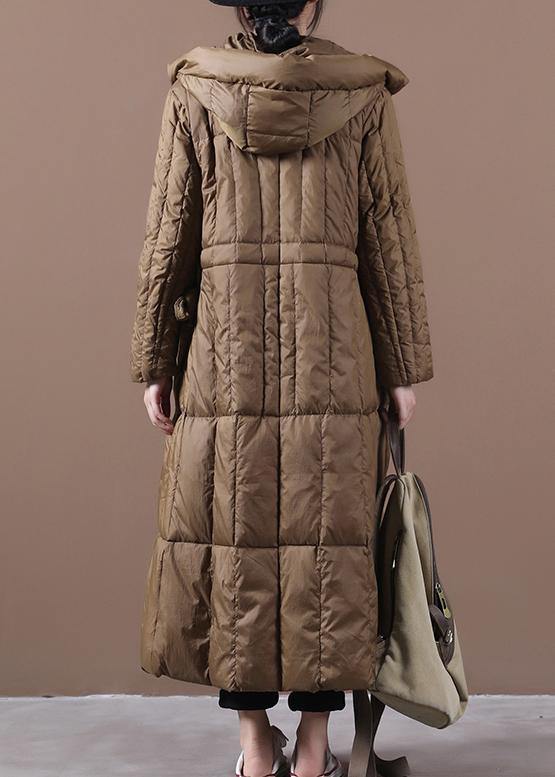 Fine plus size Winter Winter overcoat chocolate hooded pockets goose Down coat - SooLinen