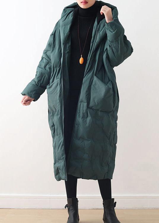 Fine plus size clothing winter jacket hooded coats green zippered down jacket woman - SooLinen