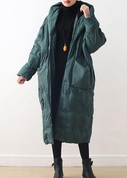 Fine plus size clothing winter jacket hooded coats green zippered down jacket woman - SooLinen