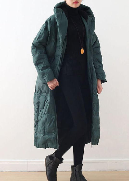 Fine plus size clothing winter jacket hooded coats green zippered down jacket woman - SooLinen