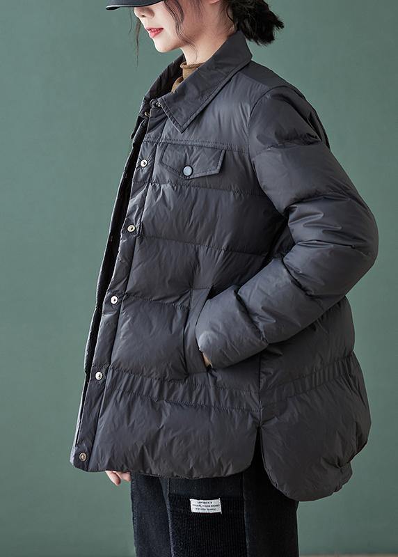 Fine plus size down jacket coats black lapel pockets casual outfit - SooLinen
