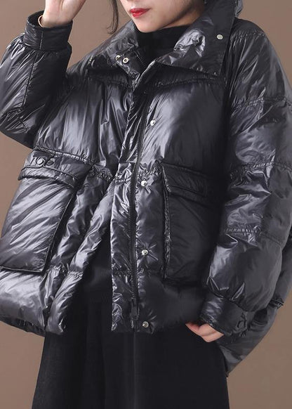 Fine plus size women parka winter overcoat black stand collar warm winter coat - SooLinen