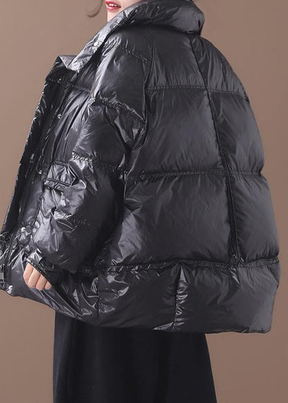 Fine plus size women parka winter overcoat black stand collar warm winter coat - SooLinen