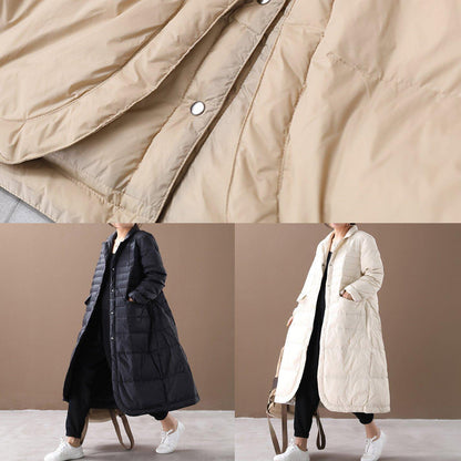 Fine trendy plus size womens parka coats black Notched pockets goose Down coat - SooLinen