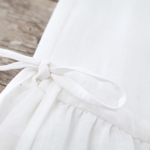 Fine white pure cotton linen dress oversize casual dress boutique Sleeveless O neck drawstring cotton linen dress