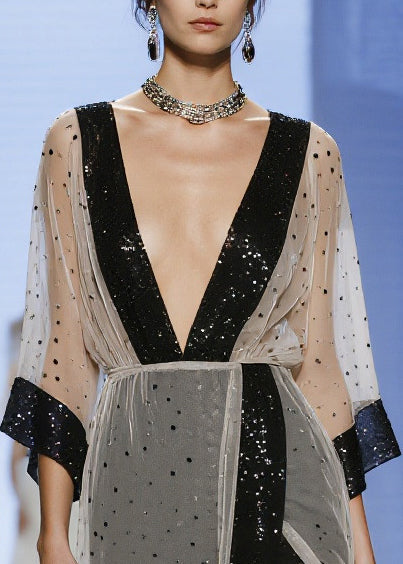 Fitted Apricot Sequins Asymmetrical Design Sheer Tulle Dress Summer