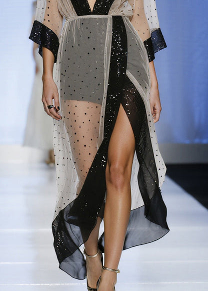 Fitted Apricot Sequins Asymmetrical Design Sheer Tulle Dress Summer