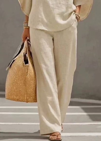 Fitted Beige Stand Collar Cotton Two Piece Set Outfits Fall
