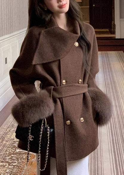 Fitted Black Asymmetrical Patchwork Woolen Coat Fall
