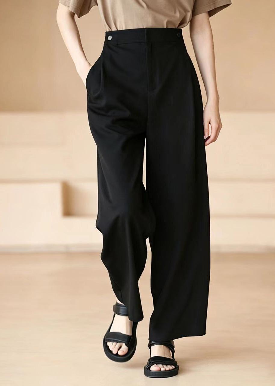 Fitted Black High Waist Pockets Wide Leg Pants Summer