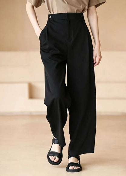 Fitted Black High Waist Pockets Wide Leg Pants Summer