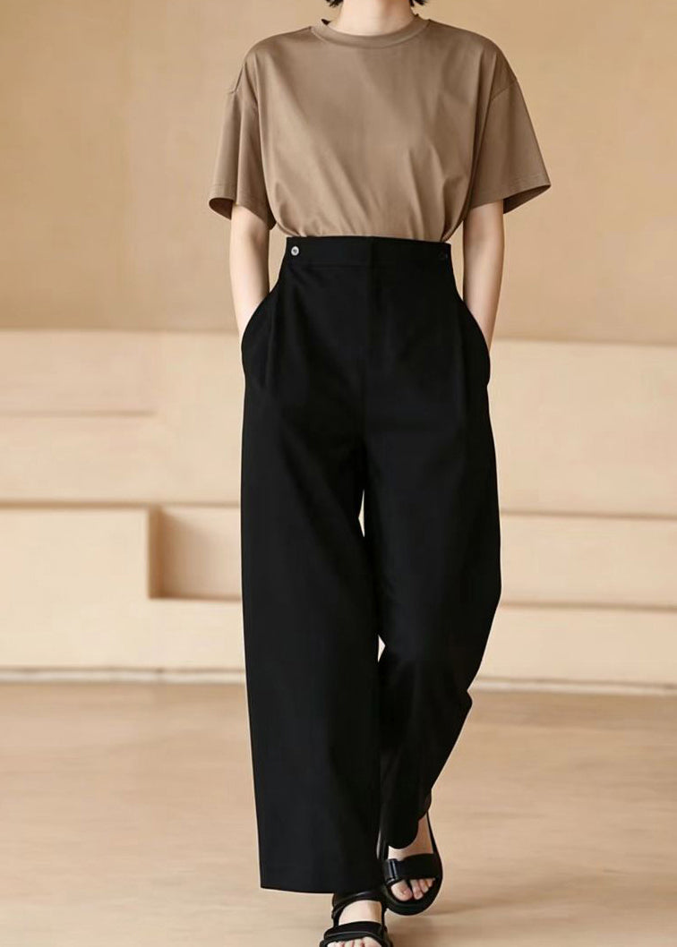 Fitted Black High Waist Pockets Wide Leg Pants Summer