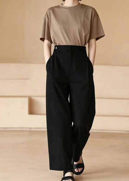 Fitted Black High Waist Pockets Wide Leg Pants Summer